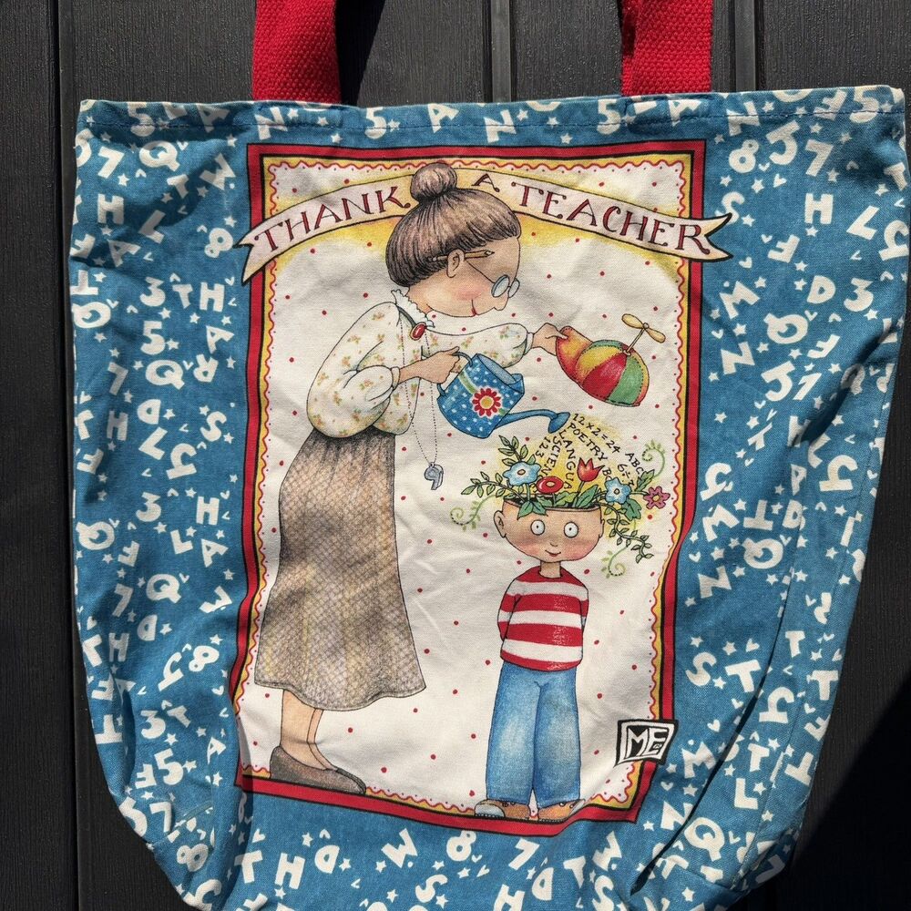 Mary Engelbreit Thank Teacher Canvas Tote Bag Vintage School Teacher Gift Y2K